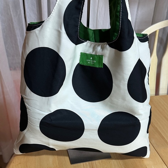 kate spade Handbags - Kate Spade Black and White Dot Tote Reversible Solid Green